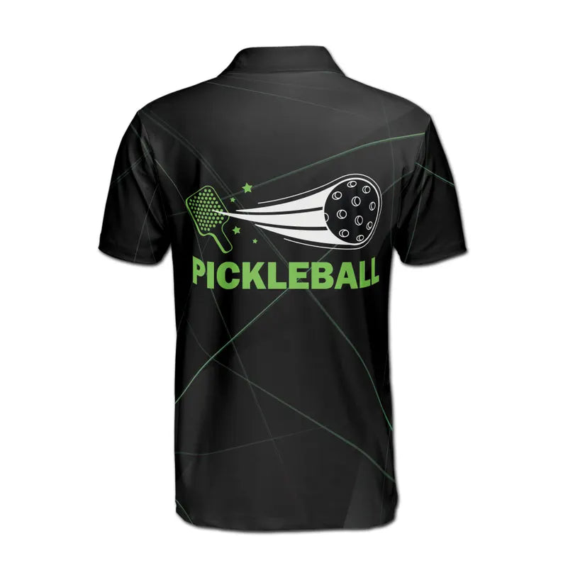 Customize Name Pickleball Paddle Geometric Black 3D Men's Polo Shirt