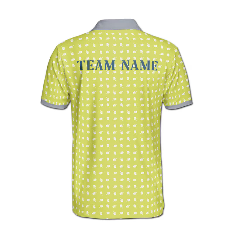 Customize Name Pickleball Paddle Pattern Yellow 3D Men's Polo Shirt
