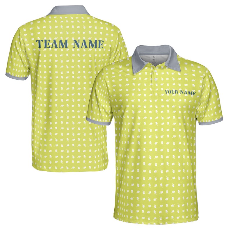 Customize Name Pickleball Paddle Pattern Yellow 3D Men's Polo Shirt