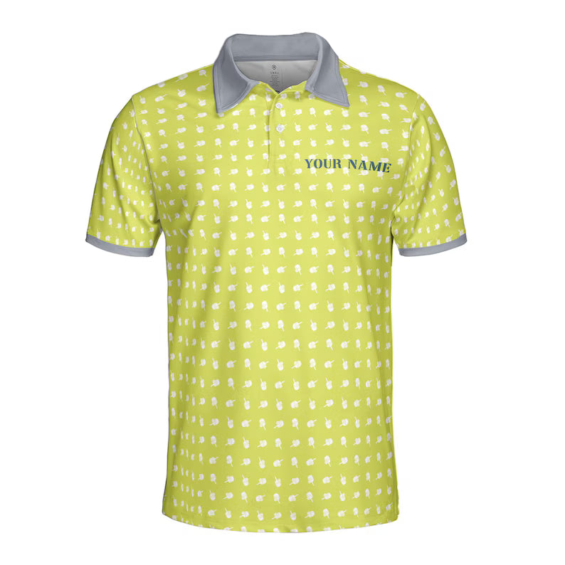 Customize Name Pickleball Paddle Pattern Yellow 3D Men's Polo Shirt