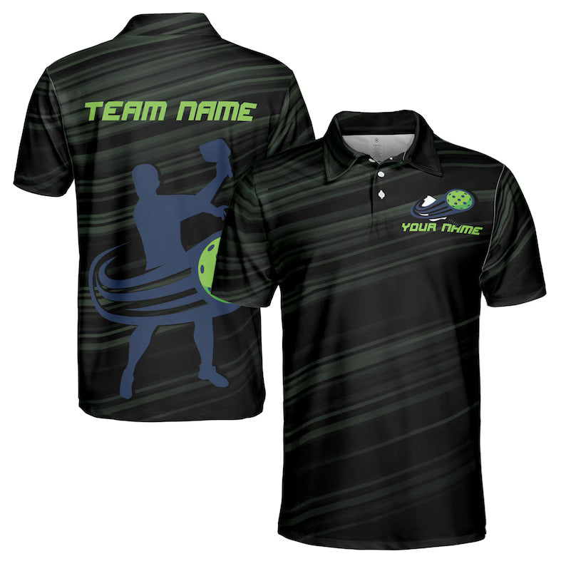 Customize Name Pickleball Player Swing Black 3D Men's Polo Shirt