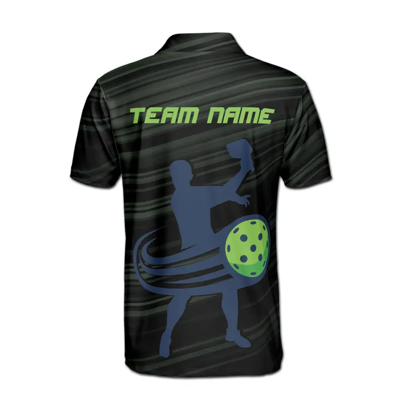 Customize Name Pickleball Player Swing Black 3D Men's Polo Shirt