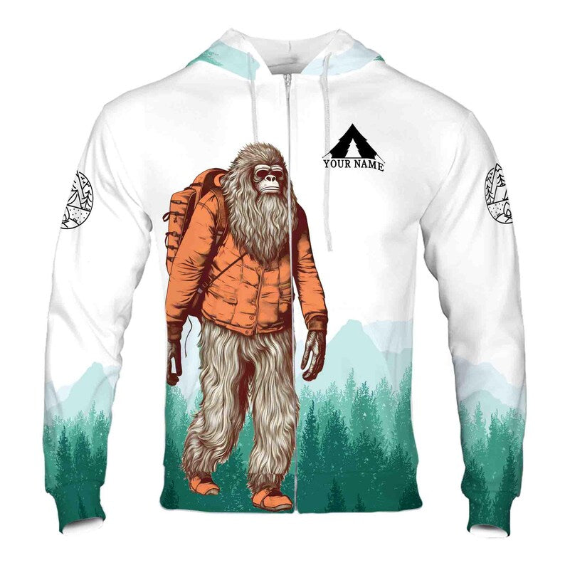 Custom Name Happy Camper Forest Ape Mountain Tent Design Hoodie 3D