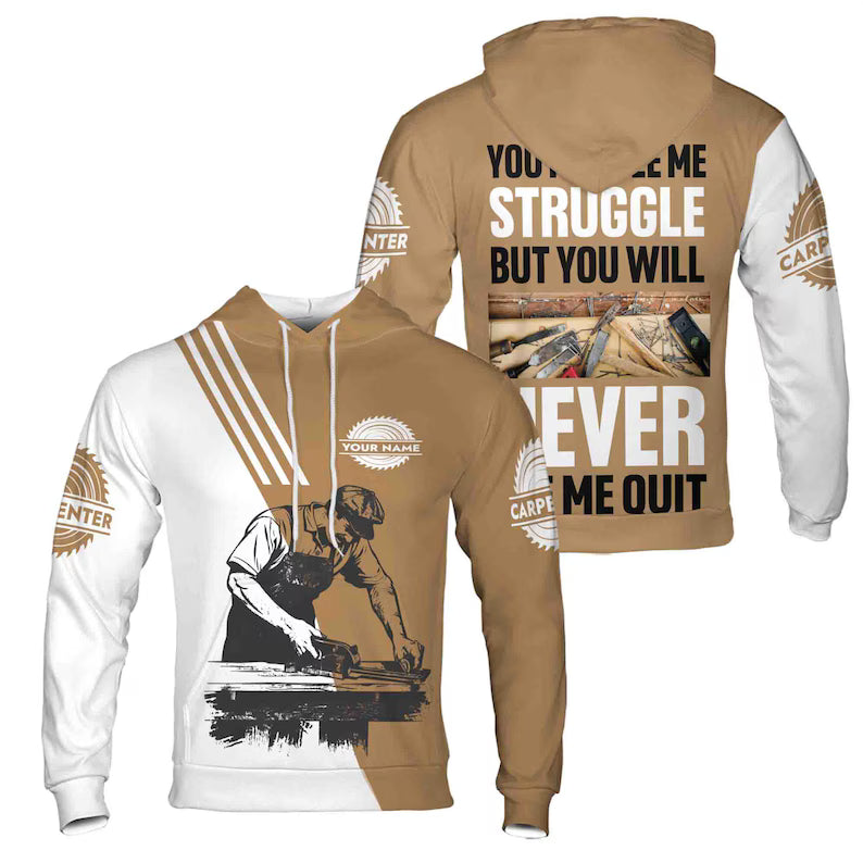 Custom Name Carpenter Woodworker Tools White Brown Hoodie 3D