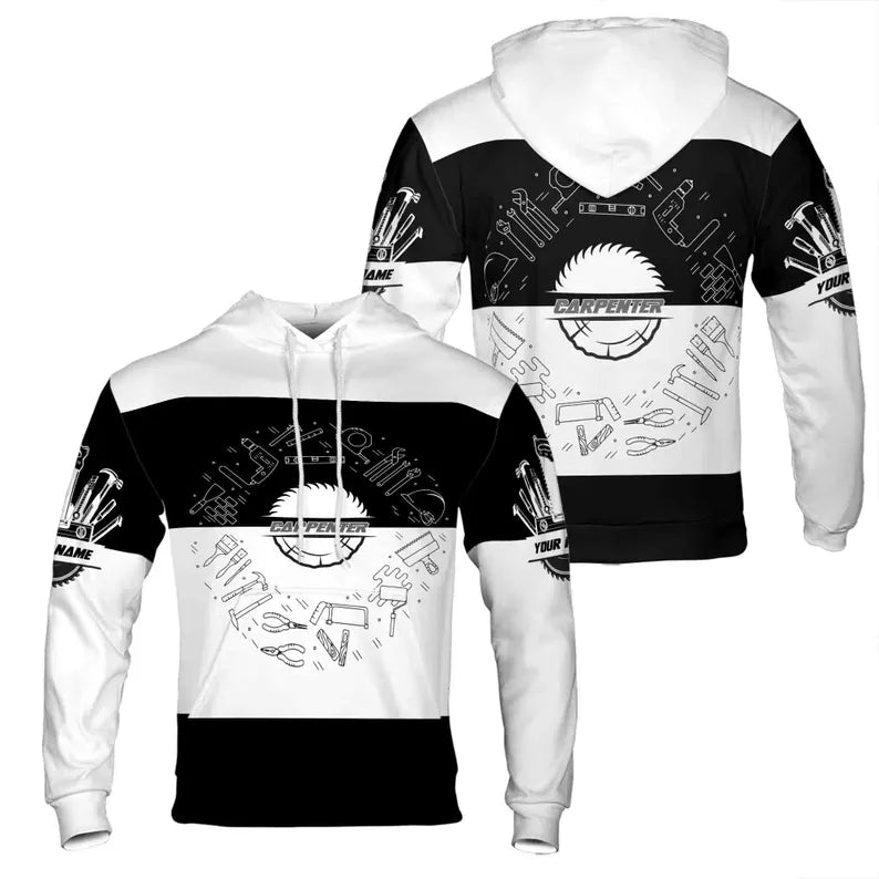 Custom Name Carpenter Tools Black White Hoodie 3D