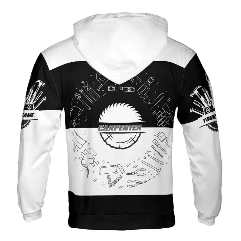 Custom Name Carpenter Tools Black White Hoodie 3D