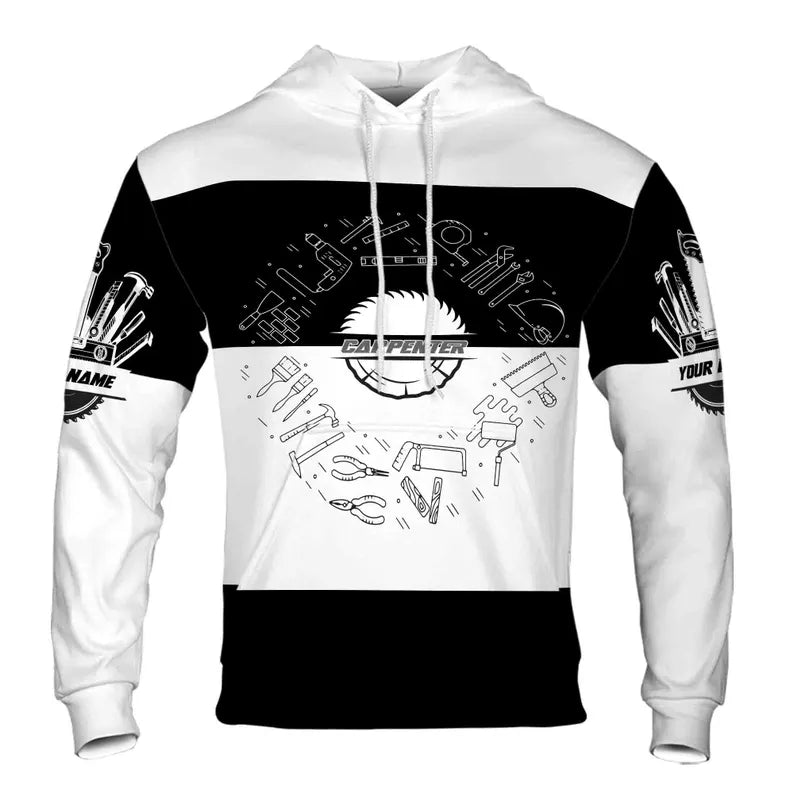 Custom Name Carpenter Tools Black White Hoodie 3D