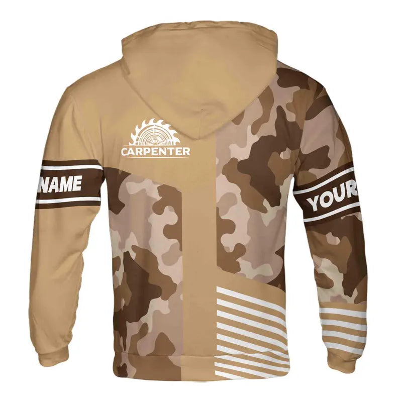 Custom Name Carpenter Saw Camo Pattern Brown Hoodie 3D