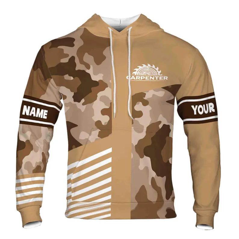 Custom Name Carpenter Saw Camo Pattern Brown Hoodie 3D