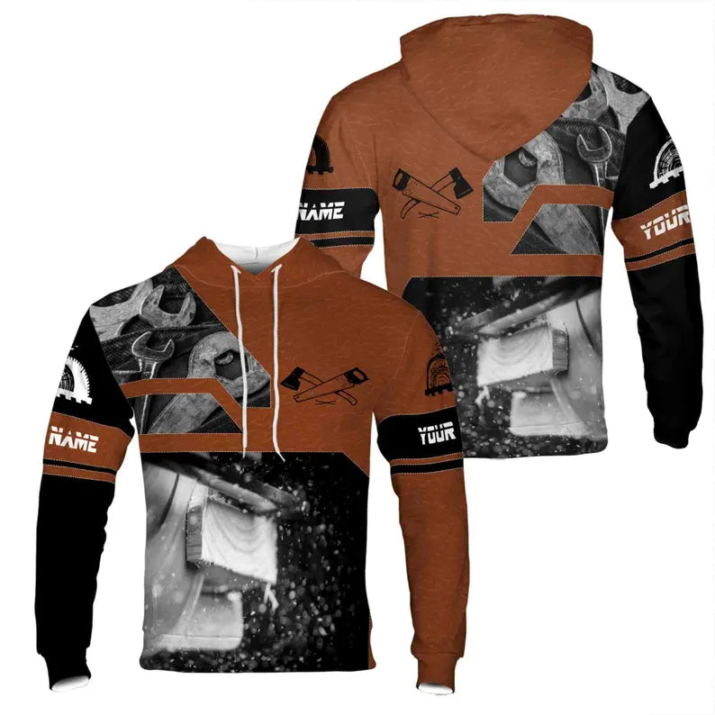 Custom Name Carpenter Tools Leather Black Brown Hoodie 3D