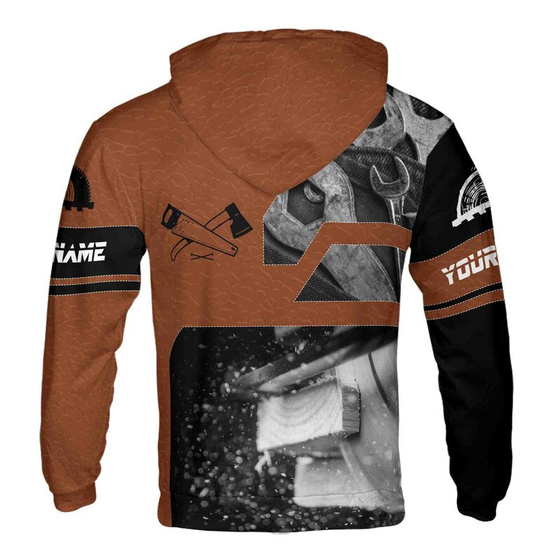 Custom Name Carpenter Tools Leather Black Brown Hoodie 3D