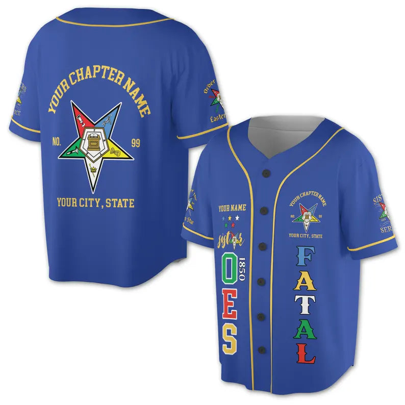 Custom 1850 OES Order Of The Eastern Star Pentagon Down Logo Unisex Baseball Jersey, 3D Baseball Jesey Shirt