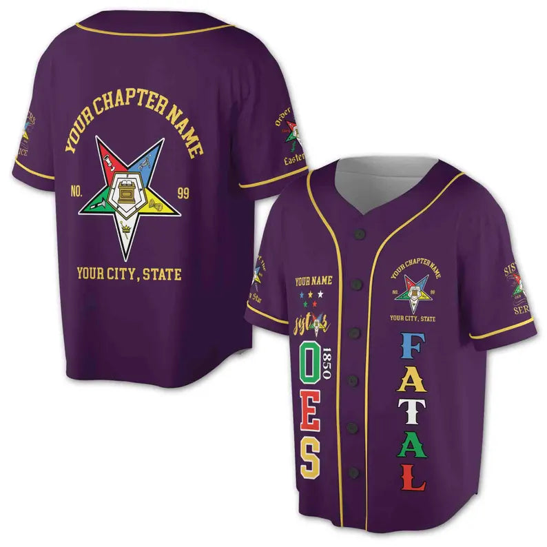 Custom 1850 OES Order Of The Eastern Star Pentagon Down Logo Unisex Baseball Jersey, 3D Baseball Jesey Shirt