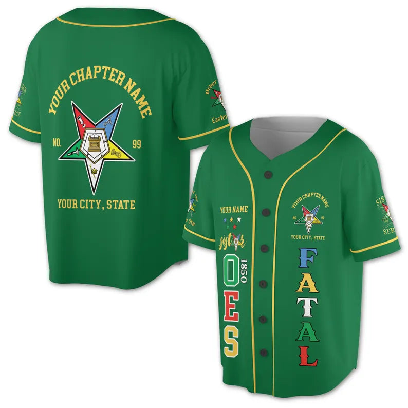 Custom 1850 OES Order Of The Eastern Star Pentagon Down Logo Unisex Baseball Jersey, 3D Baseball Jesey Shirt