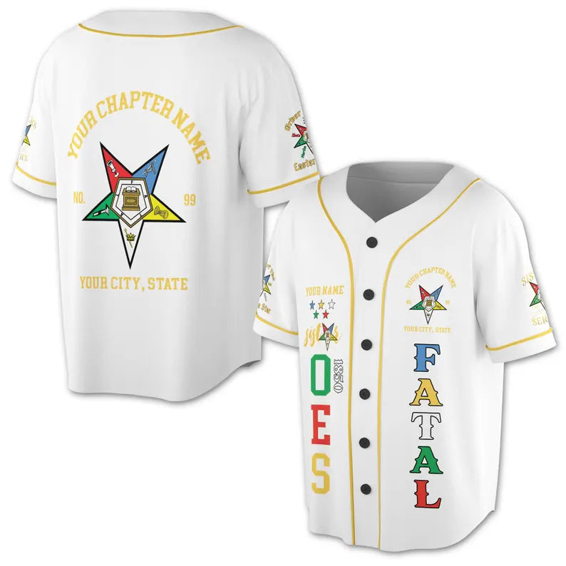 Custom 1850 OES Order Of The Eastern Star Pentagon Down Logo Unisex Baseball Jersey, 3D Baseball Jesey Shirt
