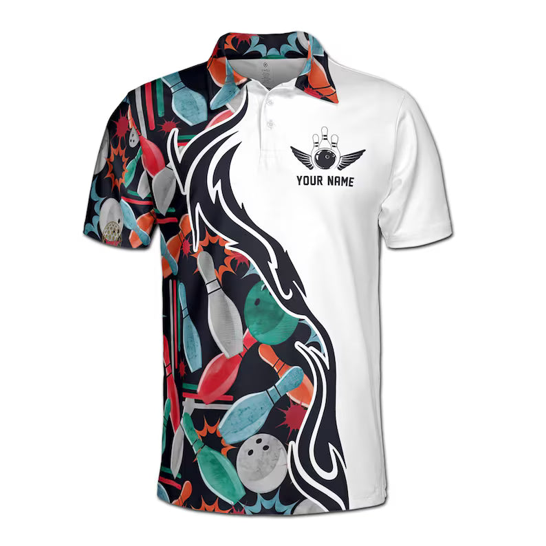Personalized Bowling Pattern Colorful Bowling Team Men's Polo Shirt