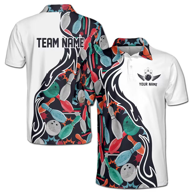 Personalized Bowling Pattern Colorful Bowling Team Men's Polo Shirt