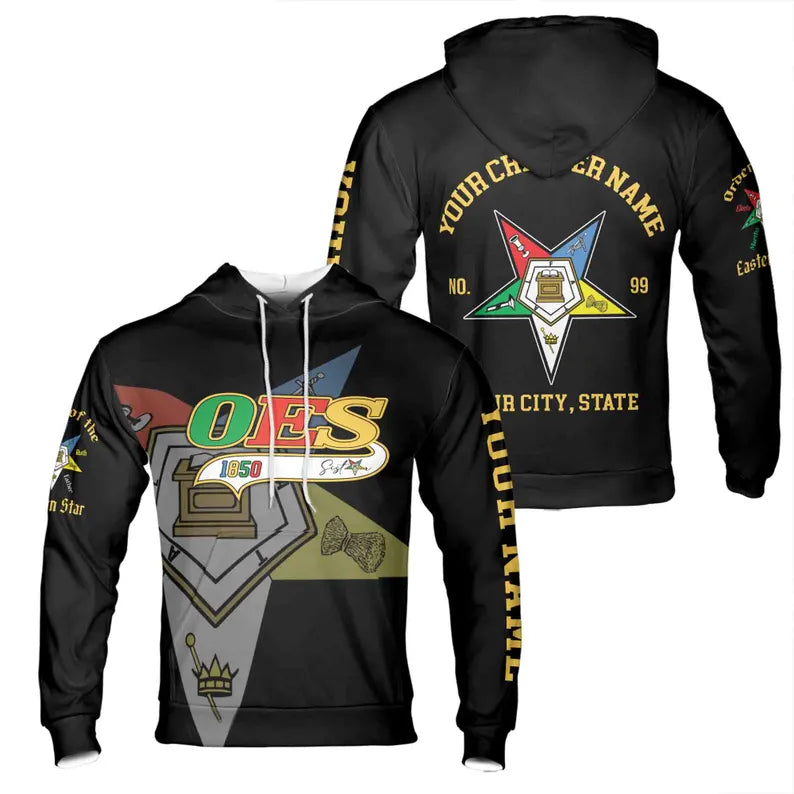 Personalized Multi-color Order of the Eastern Star OES Hoodie 3D