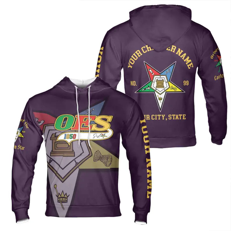 Personalized Multi-color Order of the Eastern Star OES Hoodie 3D