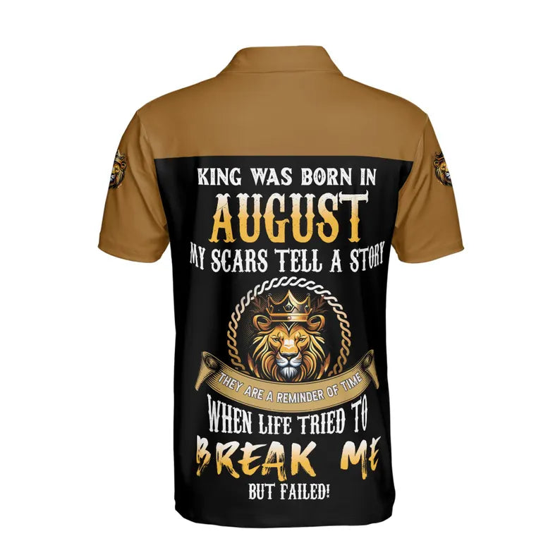 August King Lion My Scars Tell A Story Black Men's 3D Polo Shirt