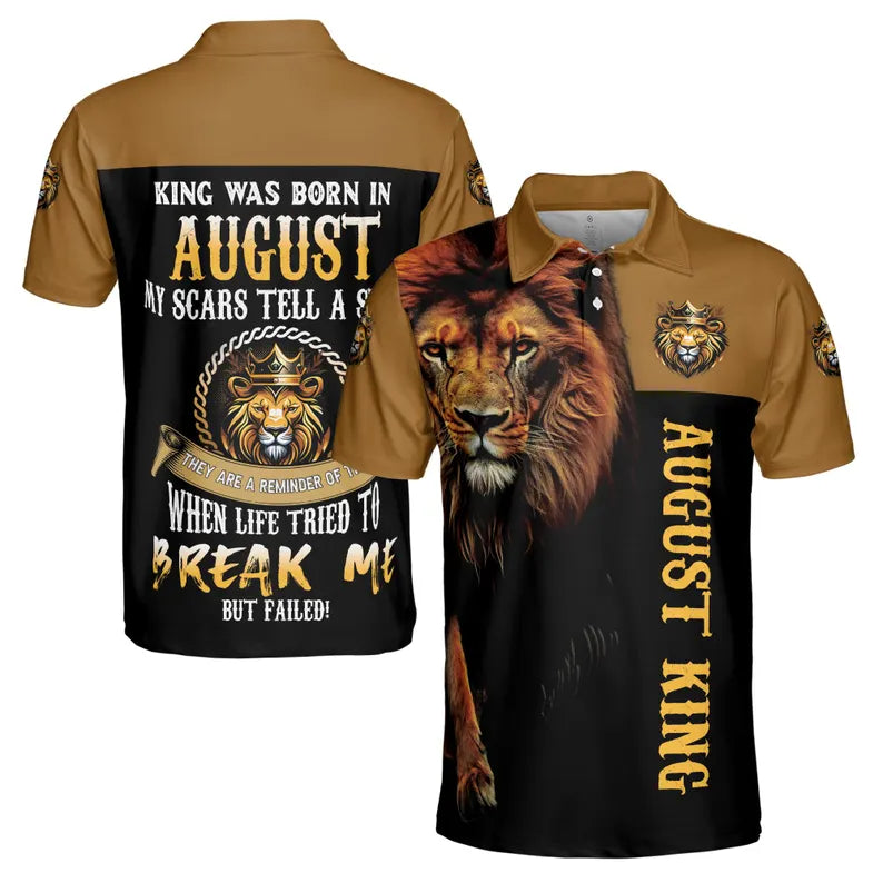 August King Lion My Scars Tell A Story Black Men's 3D Polo Shirt