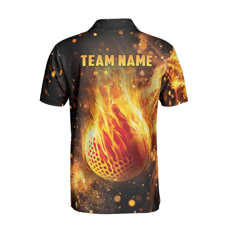 Customize Name Fiery Multiple Sports Options Black 3D Men's Polo Shirt