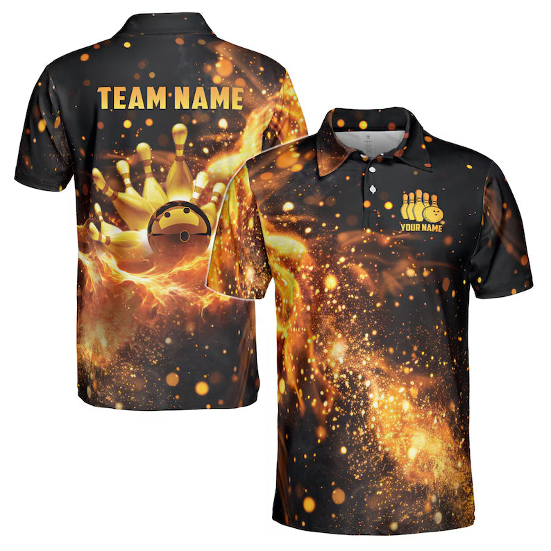 Customize Name Fiery Multiple Sports Options Black 3D Men's Polo Shirt