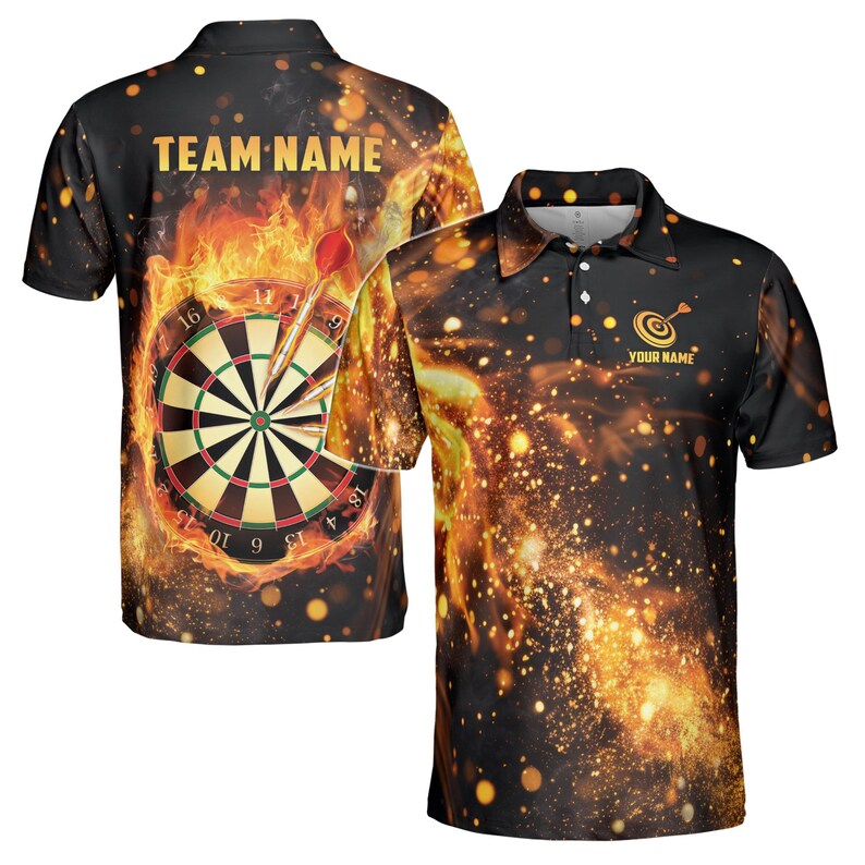 Customize Name Fiery Multiple Sports Options Black 3D Men's Polo Shirt