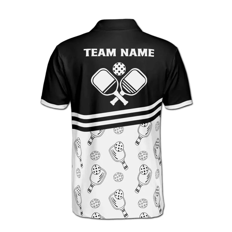 Customize Name Pickleball Paddle Olive Wreath Pattern Black White 3D Men's Polo Shirt