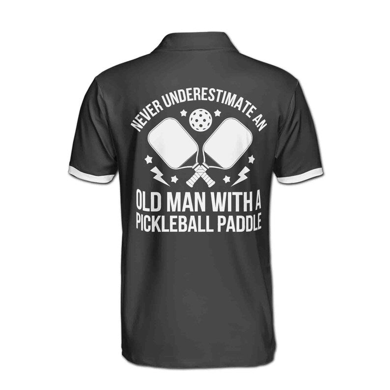 Pickleball Paddle Skull Never Underestimate An Old Man Black White 3D Men's Polo Shirt