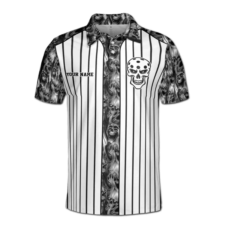 Customize Name Pickleball Paddle Grim Reaper Pattern Black White 3D Men's Polo Shirt