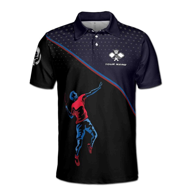 Customize Name Pickleball Paddle Player Dark Blue Black 3D Men's Polo Shirt