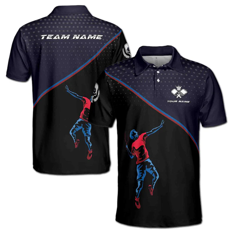 Customize Name Pickleball Paddle Player Dark Blue Black 3D Men's Polo Shirt