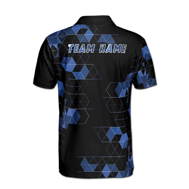 Customize Name Pickleball Paddle Player Geometric Black Blue 3D Men's Polo Shirt