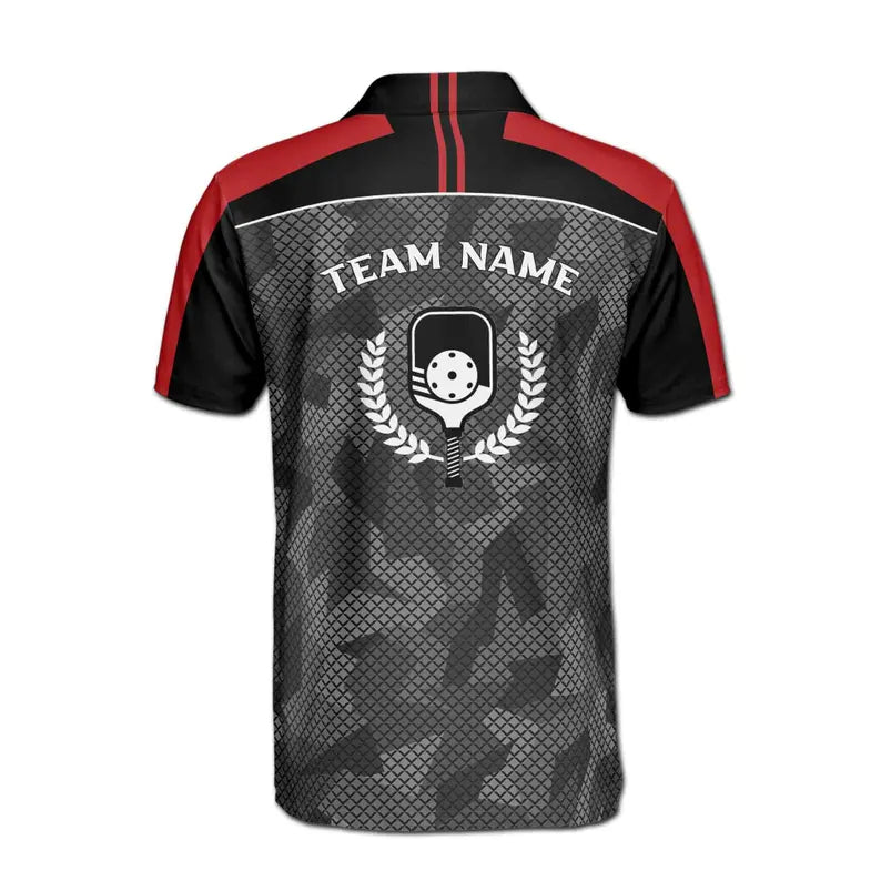 Customize Name Pickleball Paddle Camo Olive Wreath Black Gray Red 3D Men's Polo Shirt