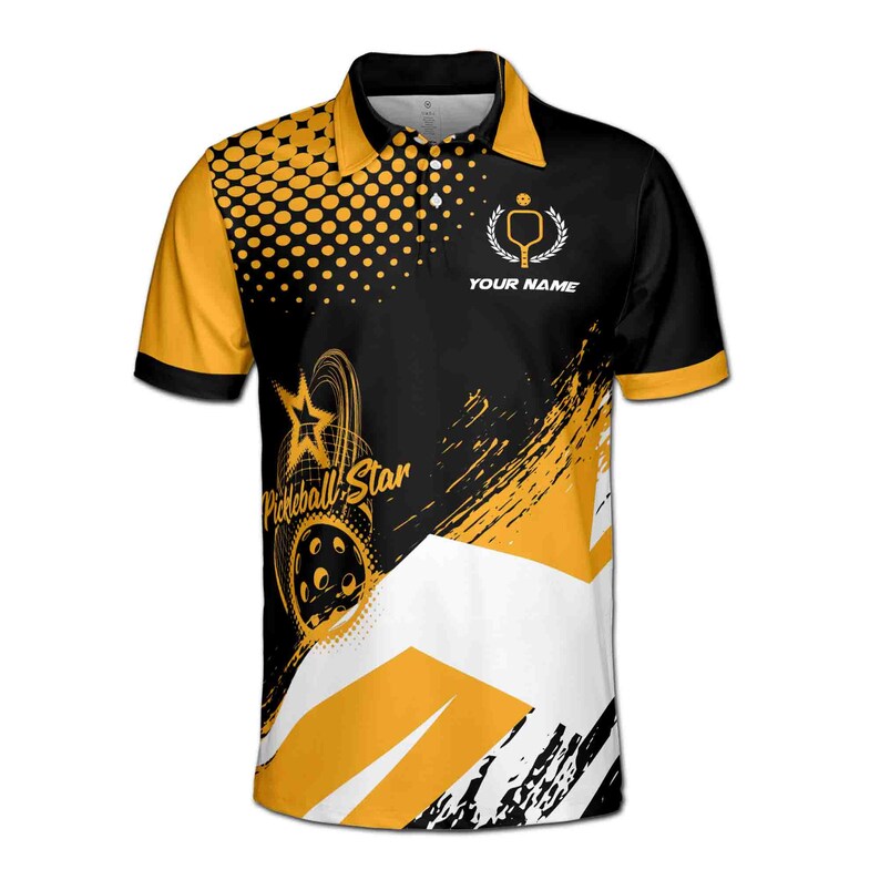 Customize Name Pickleball Pitchball Star Black 3D Men's Polo Shirt