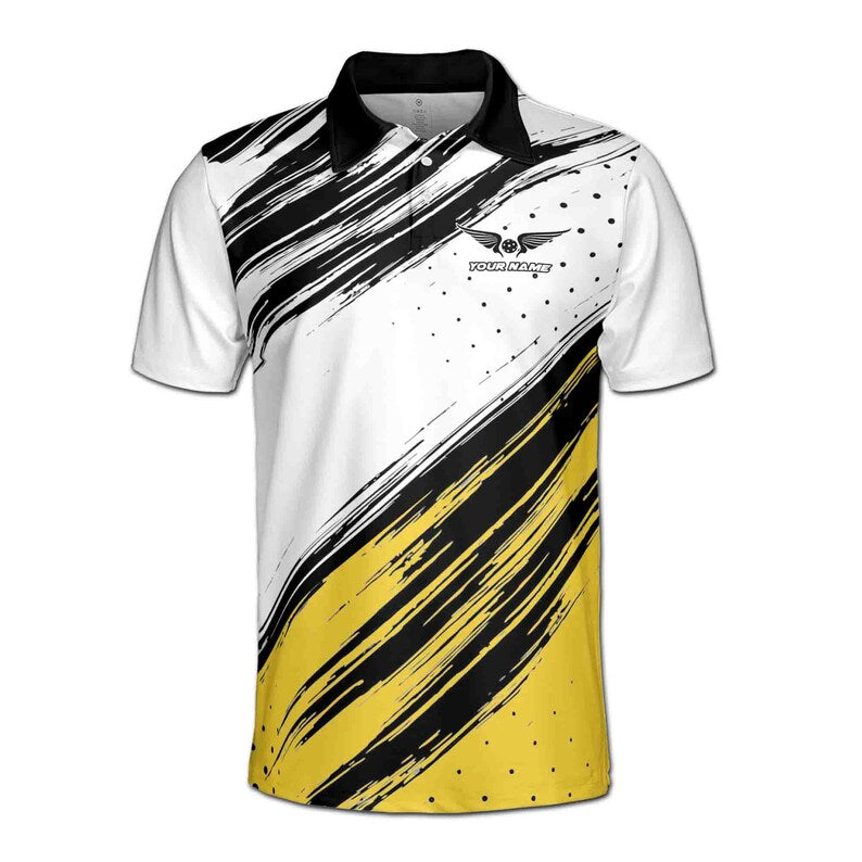 Customize Name Pickleball Paddle Splatter Star White 3D Men's Polo Shirt