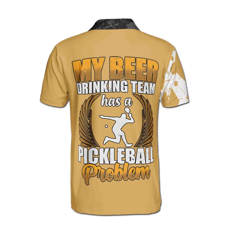 Customize Name Pickleball Paddle Player Drinking Team Problem Brown 3D Men's Polo Shirt