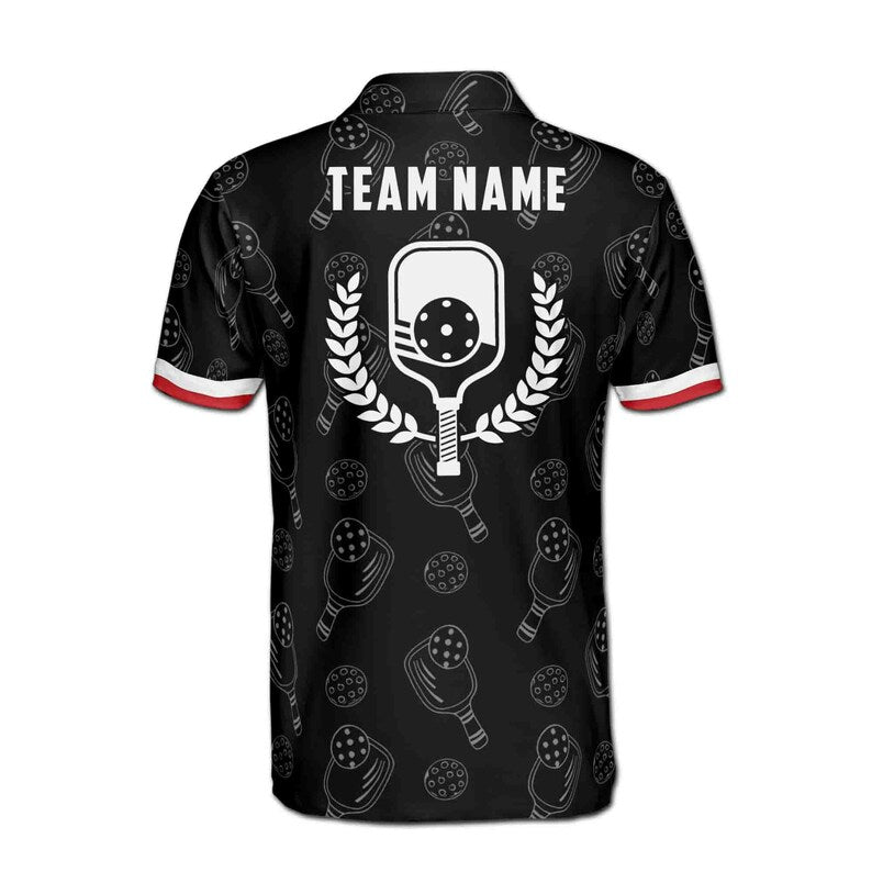 Customize Name Pickleball Paddle Olive Wreath USA Flag Pattern Black 3D Men's Polo Shirt