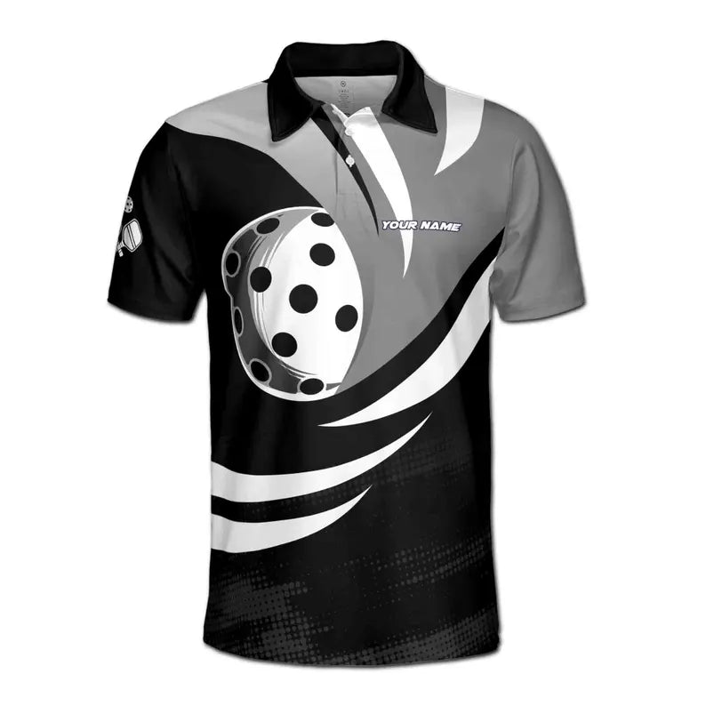 Customize Name Pickleball Paddle Twist Black White 3D Men's Polo Shirt