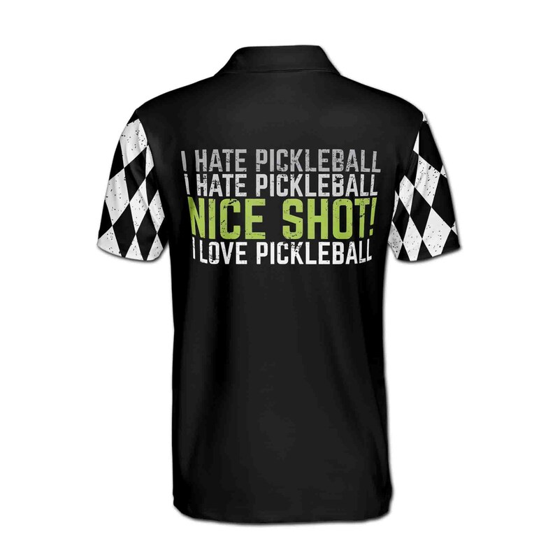 Customize Name Pickleball Paddle Love Hate Nice Shot Black and White 3D Polo Shirt Men