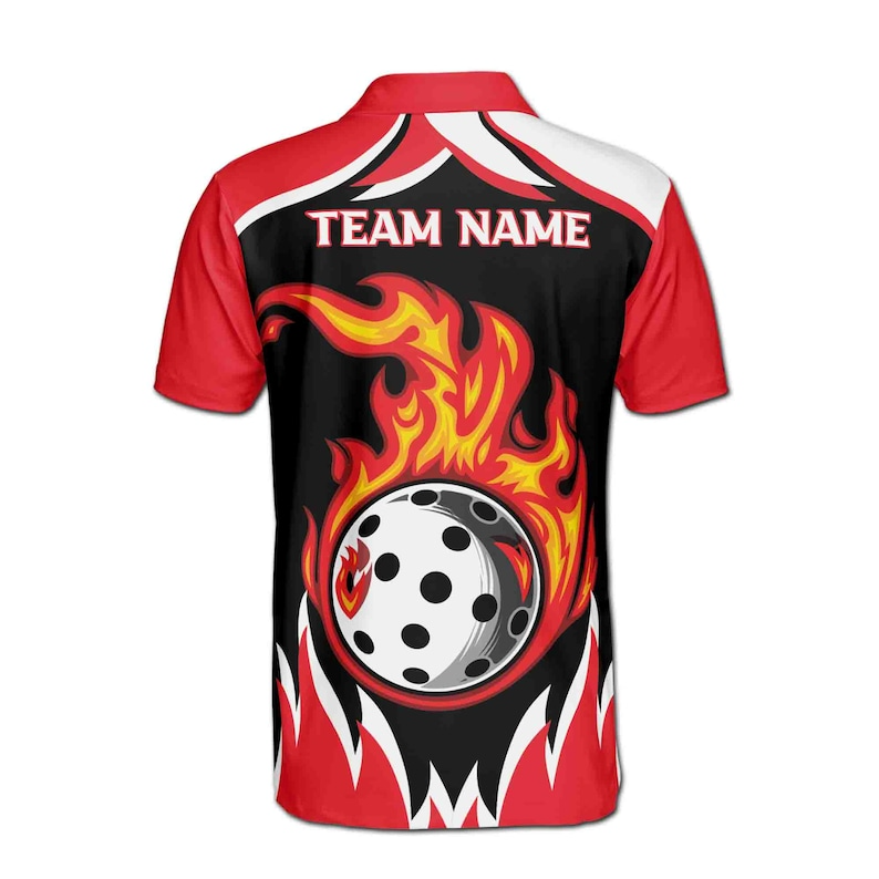 Customize Name Pickleball Paddle Flaming Balls Red Black White 3D Polo Shirt Men