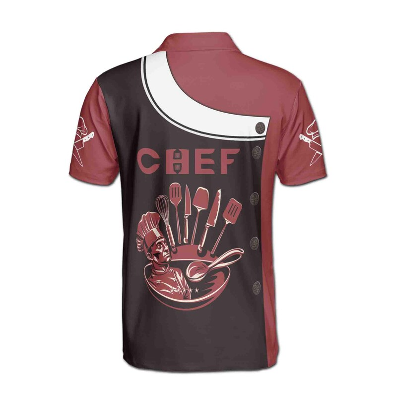Name Chef Kitchen Tools Customize Fake Buttons Red Black 3D Men's Polo Shirt
