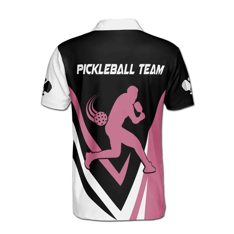 Customize Name Pickleball Paddle Player Black White Pink 3D Men's Polo Shirt