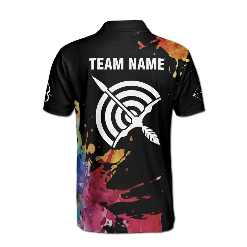 Customize Name Archery Bow Arrow Board Colorful Splashes Black 3D Men's Polo Shirt