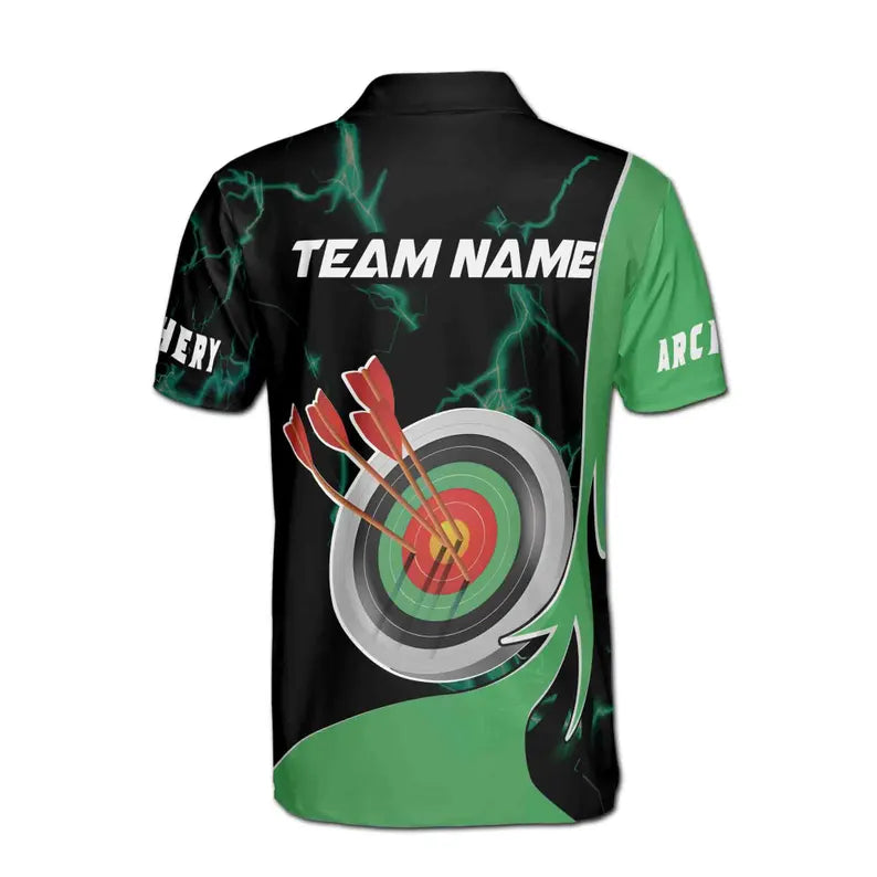 Customize Name Archery Bow Arrow Board Lightning Black Green 3D Men's Polo Shirt
