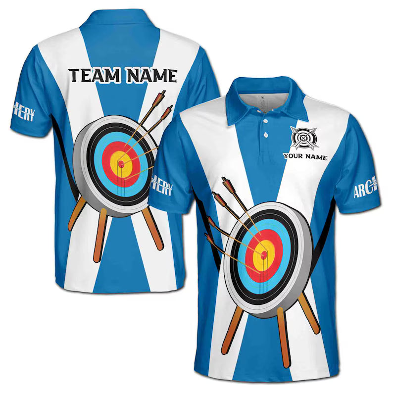 Customize Name Archery Arrow Board X-Cross Blue White 3D Men's Polo Shirt