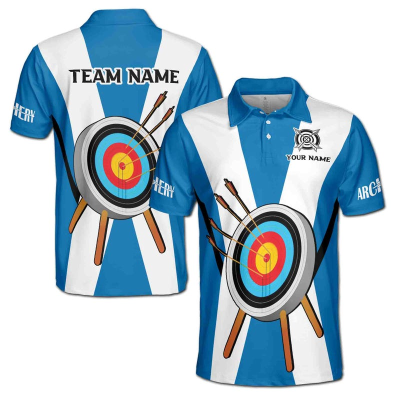 Customize Name Archery Arrow Board X-Cross Blue-White 3D Polo Shirt Men