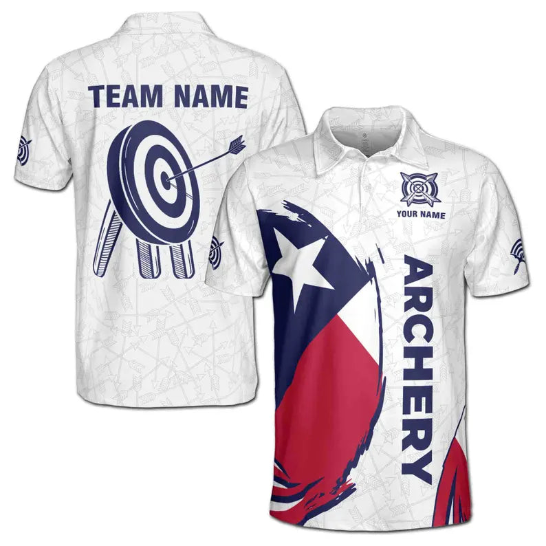 Customize Name Archery Bow Arrow Board Texas Flag White 3D Men's Polo Shirt