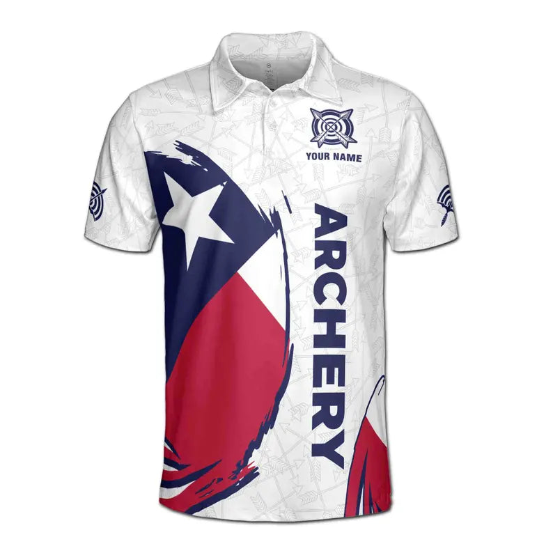 Customize Name Archery Bow Arrow Board Texas Flag White 3D Men's Polo Shirt